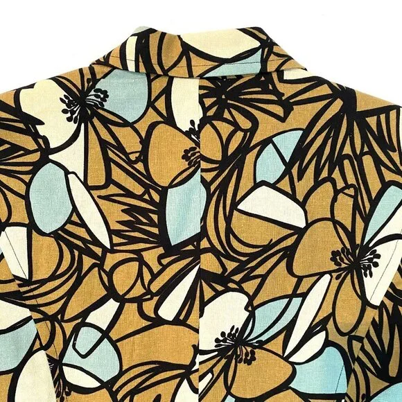 R.Q.T. OASIS Women's 8 Petite linen blend blazer blue black tan wearable art - Picture 7 of 10